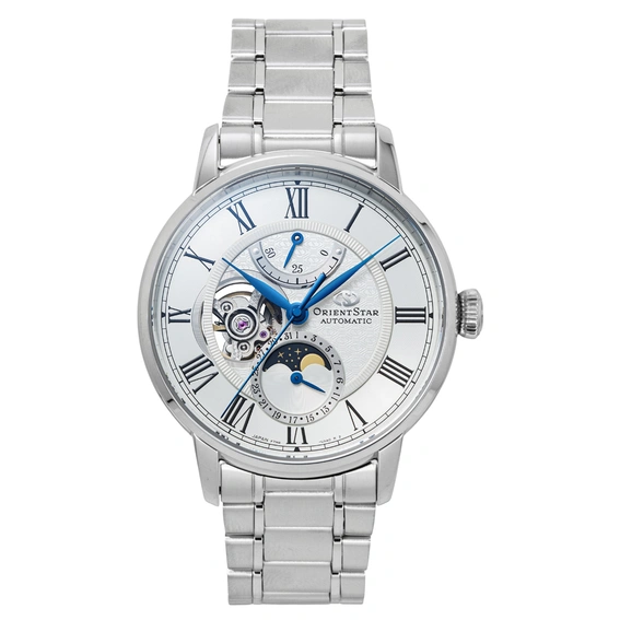Orient Star M45 F7 Mechanical Moon Phase Stainless Steel White Open Heart Dial Automatic RE-BT0005S Men's Watch