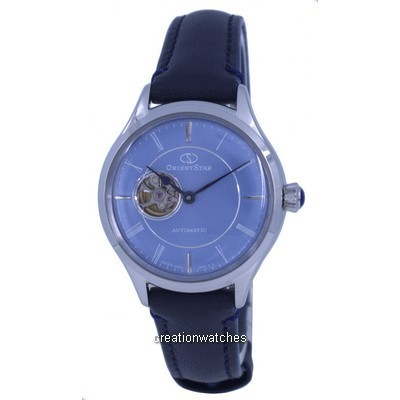 Relógio feminino Orient Star coração aberto analógico azul mostrador automático RE-ND0012L00B