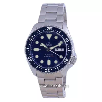 Relógio masculino Ratio FreeDiver com mostrador azul em aço inoxidável automático RTA102 200M