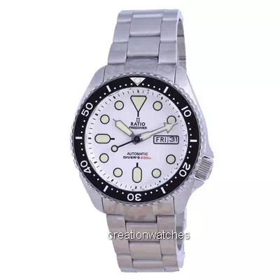 Relógio masculino Ratio FreeDiver com mostrador branco em aço inoxidável automático RTA109 200M