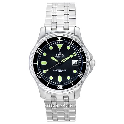 Ratio FreeDiver Professional Sapphire Black Dial Quartz RTF005 200M นาฬิกาข้อมือผู้ชาย