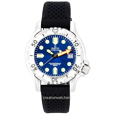Relógio masculino Ratio FreeDiver profissional azul safira com mostrador raio de sol automático RTF019 500M