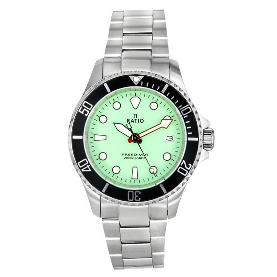 Ratio FreeDiver с сапфировым стеклом из нержавеющей стали, зеленый циферблат, кварцевые RTF039, 200 м, мужские часы