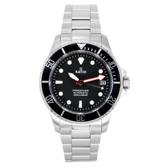 Đồng hồ nam có tỷ lệ FreeDiver Sapphire mặt số màu đen tự động RTF041 200M bằng thép không gỉ