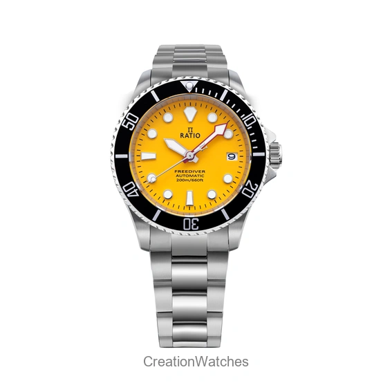 Ratio FreeDiver Sapphire Stainless Steel Yellow Dial Automatic RTF044 200M Men's Watch