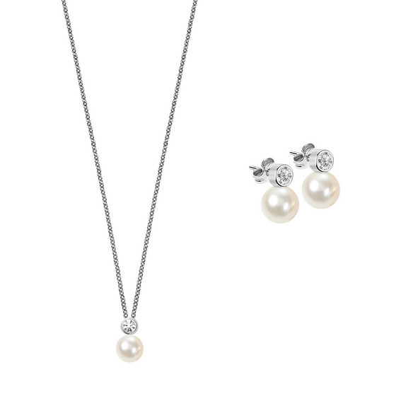 Morellato Perla Essenziale 925 % Silber Halskette mit Ohrringen SANH09 für Damen