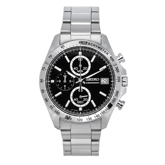 Seiko Spirit Chronograph Stainless Steel Black Dial Quartz SBTR005 100M Men's Watch