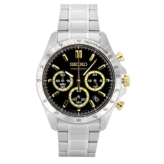 Seiko Spirit Chronograph Stainless Steel Black Dial Quartz SBTR015 100M Men's Watch