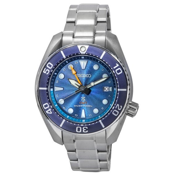 Reloj para hombre Seiko Prospex Sea Aqua Sumo GMT esfera azul Solar Diver's SFK001J1 200M