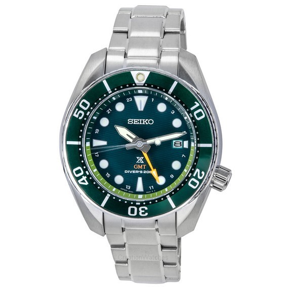 Relógio masculino Seiko Prospex Sea Aqua Sumo GMT mostrador verde Solar Diver SFK003J1 200M