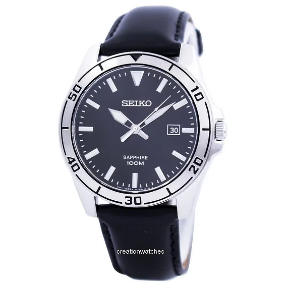 Seiko Quartz Sapphire Glass Black Dial SGEH65 SGEH65P1 SGEH65P Men's Watch