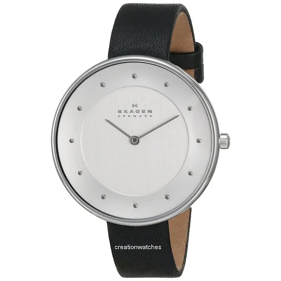 Skagen Gitte White Dial Black Leather SKW2232 Women's Watch