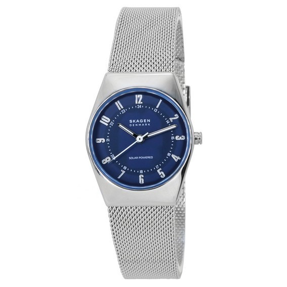 Reloj para mujer Skagen Grenen Lille con energía solar, pulsera de malla de acero inoxidable, esfera azul SKW3080