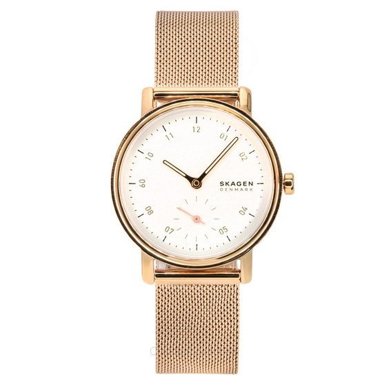 Relógio feminino Skagen Kuppel Lille ouro rosa aço inoxidável com mostrador branco quartzo SKW3099