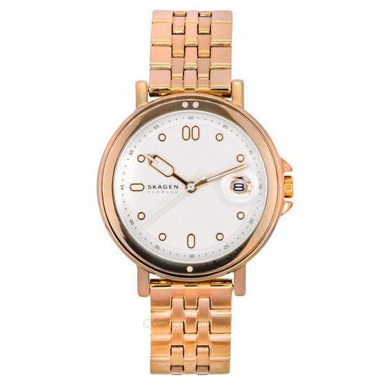 Relógio feminino Skagen Signatur Lille Sport rosa dourado em aço inoxidável com mostrador prateado quartzo SKW3136