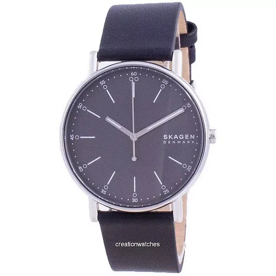 Skagen Signatur Grey Dial Leather Strap Quartz SKW6654 Men's Watch