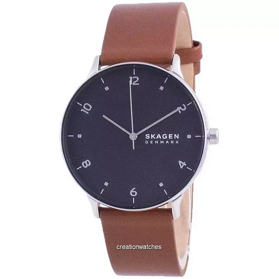 Skagen Riis Black Dial Leather Strap Quartz SKW6663 Men's Watch