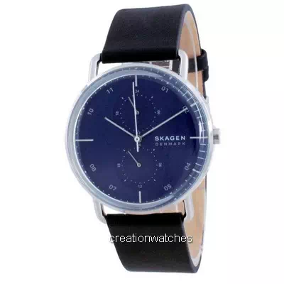 Relógio masculino Skagen Horizont com mostrador azul de couro quartzo SKW6702