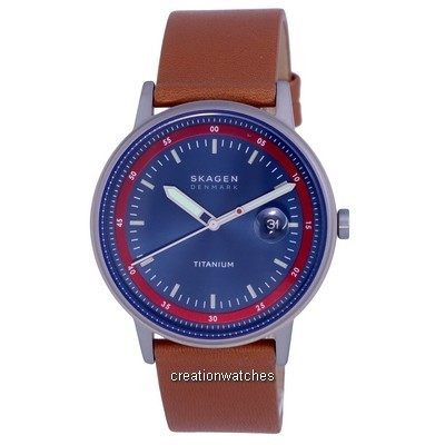 Relógio masculino Skagen Henriksen couro com mostrador azul quartzo SKW6755