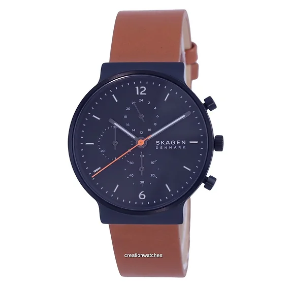 Skagen Ancher Chronograph Leather Black Dial Quartz SKW6767 Men's Watch