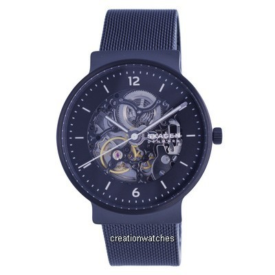 Skagen Ancher Skeleton Stainless Steel Mesh Black Dial Automatic SKW6784 Men's Watch