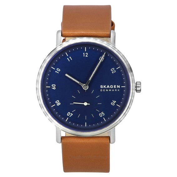 Skagen Kuppel 棕色皮革錶帶藍色錶盤石英 SKW6888 男裝手錶 zh-CHS