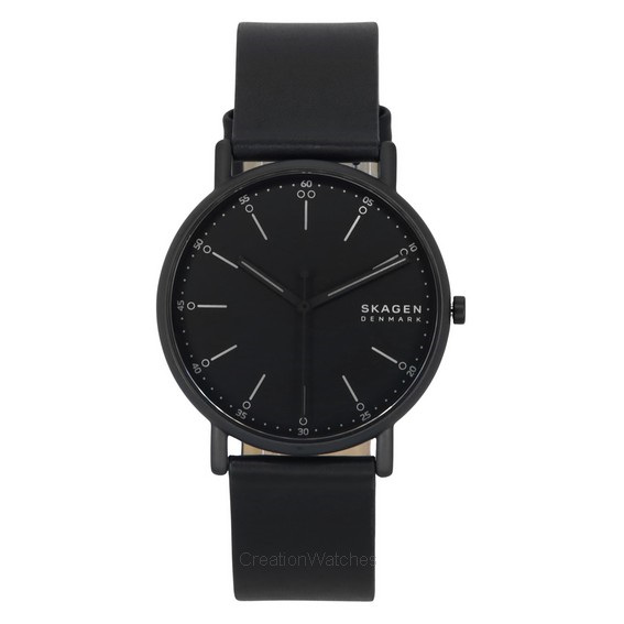 Skagen Signatur pulseira de couro mostrador preto quartzo SKW6902 relógio masculino
