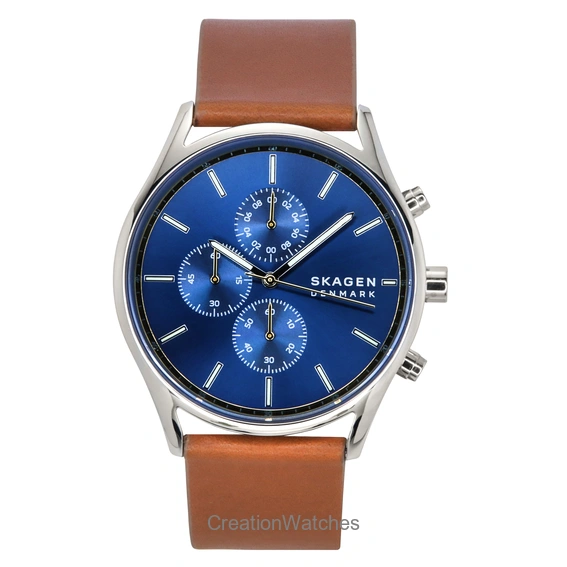 Reloj cronógrafo Skagen Holst con correa de piel y esfera azul de cuarzo SKW6916 para hombre
