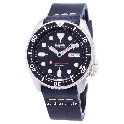 Seiko Automático SKX007J1-LS15 Diver 200 M Japão Fez Relógio de Couro Dos Homens com Pulseira de Couro Azul Escuro