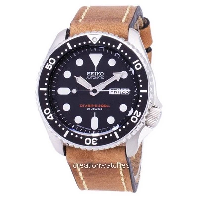 Seiko Automatic SKX007J1-var-LS17 Diver's 200M Japan Made Brown Leather Strap Men's Watch