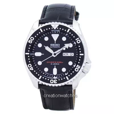 Seiko Automatic Diver\'s Black Leather SKX007J1-var-LS6 200M Men\'s Watch