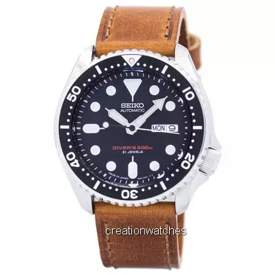 Seiko automático Diver's Ratio Brown Leather SKX007J1-var-LS9 200M Reloj para hombre