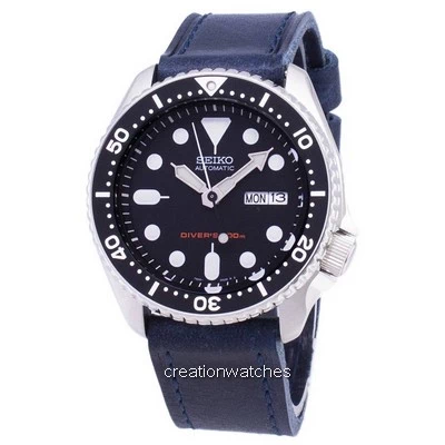 Seiko Automatic SKX007K1-var-LS13 Diver's 200M Dark Blue Leather Strap Men's Watch