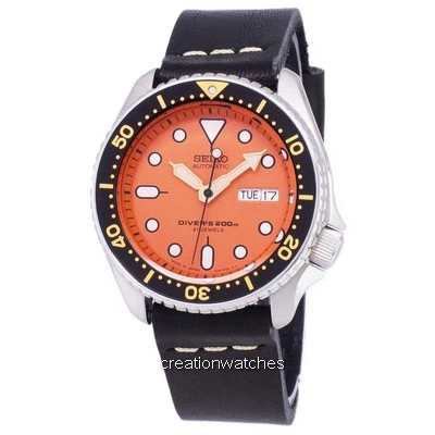 Seiko Automatic SKX011J1-var-LS14 Diver's 200M Japan Made Black Leather Strap Men's Watch