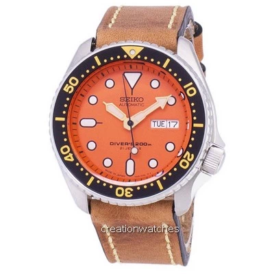Seiko Automatic SKX011J1-var-LS17 Diver's 200M Japan Made Brown Leather Strap Men's Watch