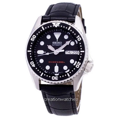 Seiko Automatic SKX013K1-MS1 Diver's 200M Black Leather Strap Men's Watch