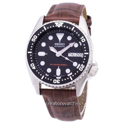 Seiko Automatic SKX013K1-MS2 Diver's 200M Brown Leather Strap Men's Watch