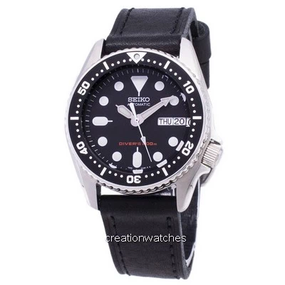 Seiko Automatic SKX013K1-MS3 Diver's 200M Black Leather Strap Men's Watch