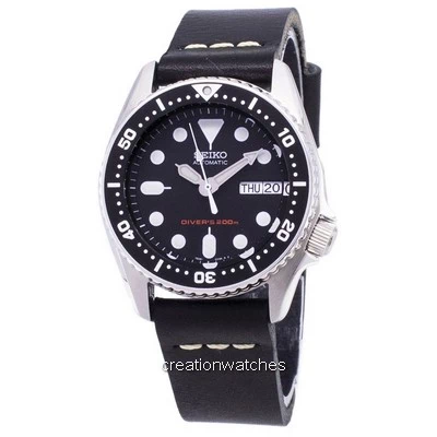 Seiko Automatic SKX013K1-MS8 Diver's 200M Black Leather Strap Men's Watch