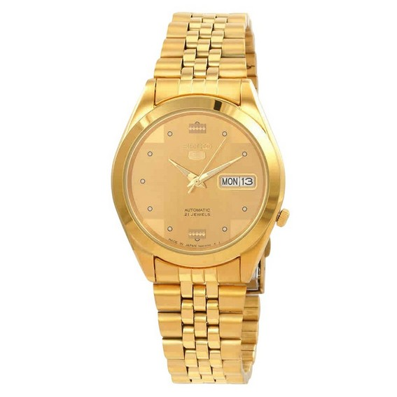 Seiko 5 Złota bransoletka jubileuszowa Złota tarcza 21 klejnotów Automatyczny męski zegarek SNKC12J1