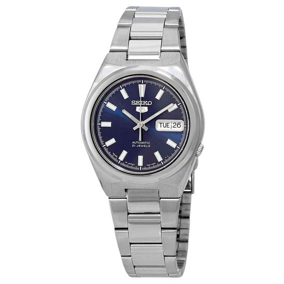 Relógio masculino Seiko 5 data-dia em aço inoxidável com mostrador azul 21 joias automático SNKC51J1