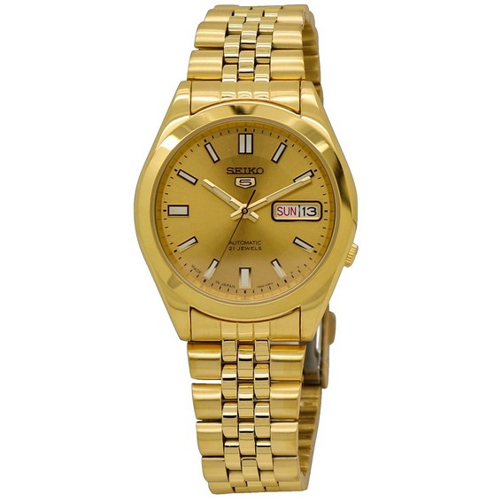Seiko 5 Gold Tone Jubilee Bracelet Gold Dial 21 Jewels Automatic SNKF82J1 Men's Watch