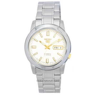 Relógio masculino Seiko 5 aço inoxidável mostrador branco automático SNKK07 SNKK07J1 SNKK07J