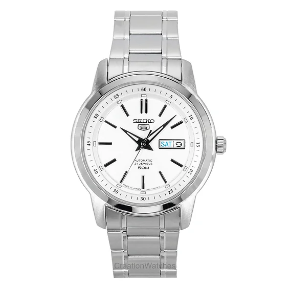 Seiko 5 Stainless Steel Silver Dial 21 Jewels Automatic SNKM83J1 Men's Watch