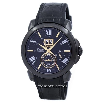 SEIKO PREMIER SNP145P1 KINETIC PERPETUAL BLACK LEATHER MEN'S WATCH