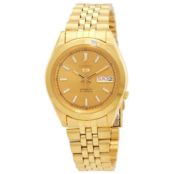 Seiko 5 Gold Tone Stainless Steel Gold Dial 21 Jewels Automatic SNXC34J5 นาฬิกาข้อมือผู้ชาย