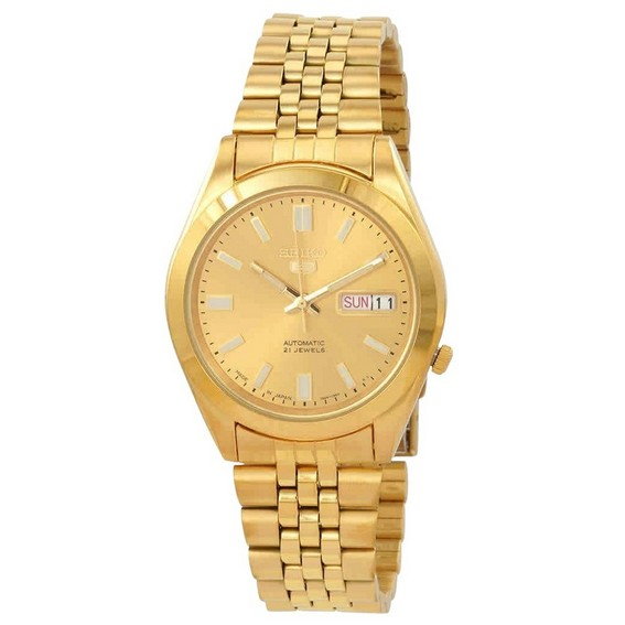 Seiko 5 Gold Tone Jubilee Bracelet Gold Dial 21 Jewels Automatic SNXC38J5 Men's Watch