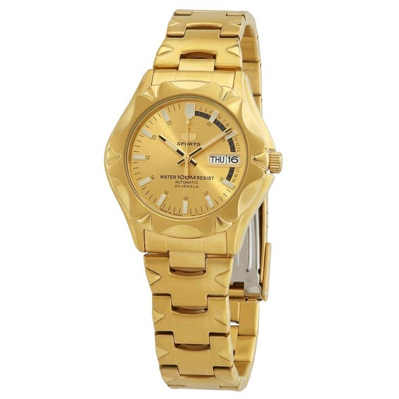 Seiko 5 Sports Gold Tone из нержавеющей стали с золотым циферблатом, 23 камня, автоматические мужские часы SNZ450J1 100M