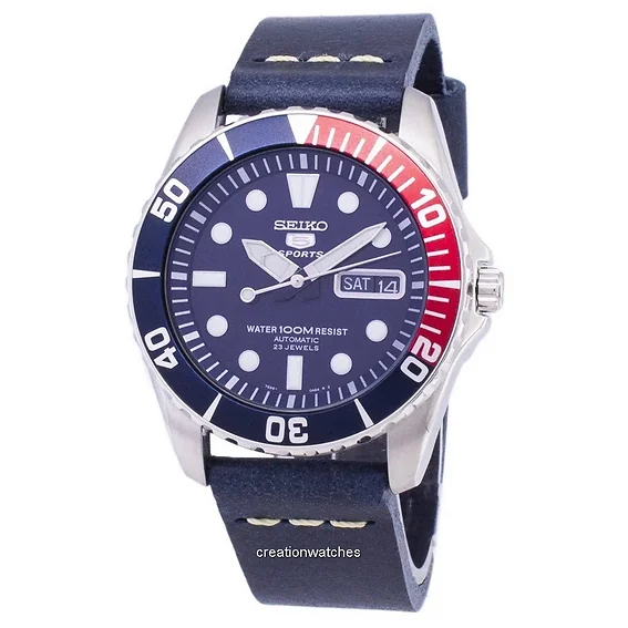 Seiko 5 Sports SNZF15K1-var-LS15 Automatic Dark Blue Leather Strap Men's Watch