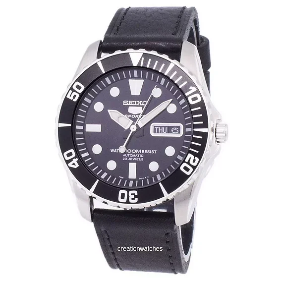 Seiko 5 Sports Automatic Ratio Black Leather SNZF17K1-var-LS8 Men's Watch